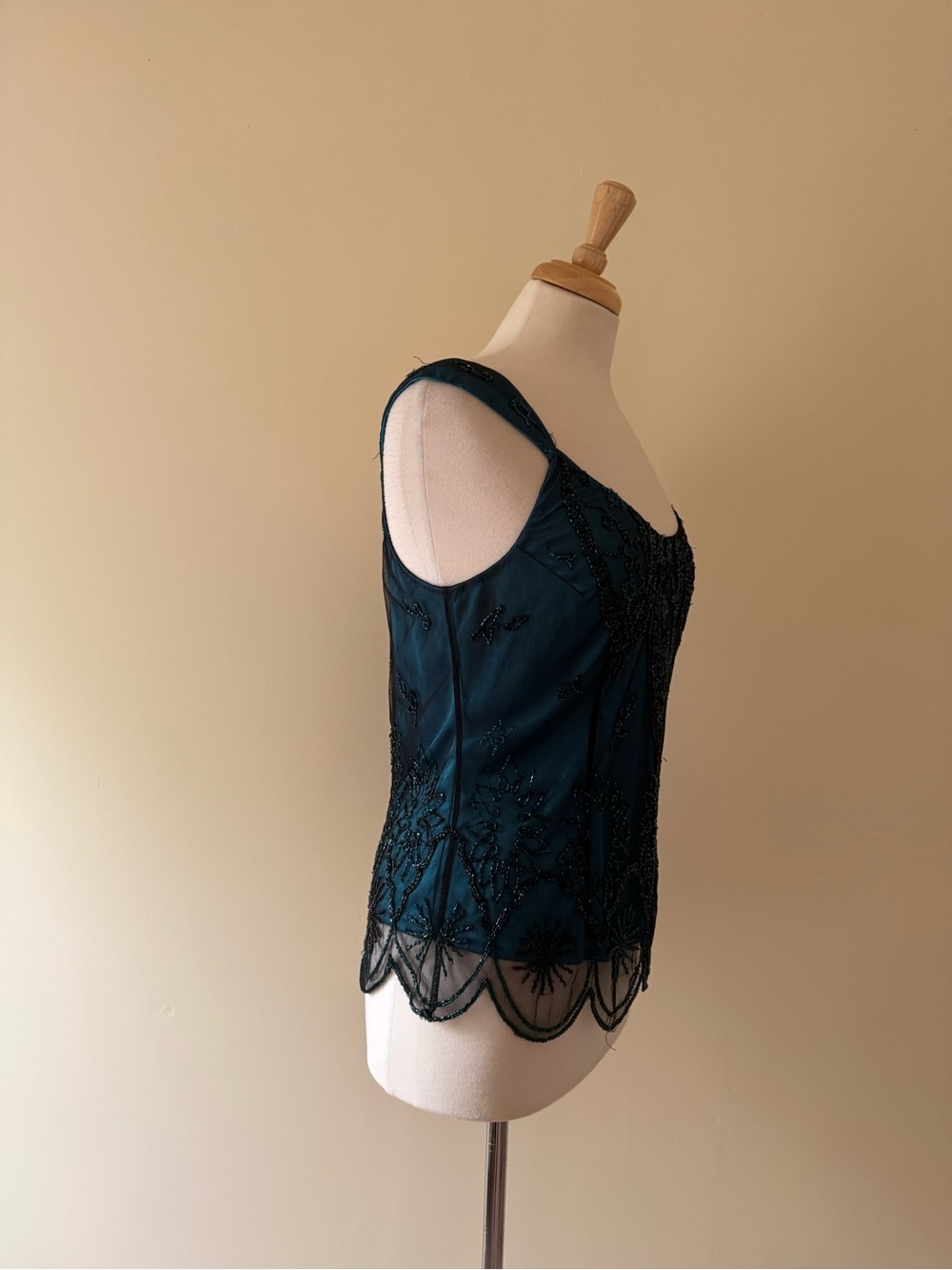 Marina Beaded Silk-Look Evening Tank | Vintage Y2K Teal | Size L - Picture 5 of 9